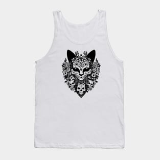 Creepy demon cat with demon skulls and flowers Tank Top